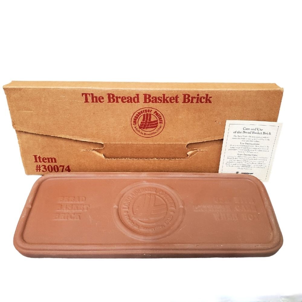 LONGABERGER Pottery Bread Basket Brick Terra Cotta Warming Stone with Box